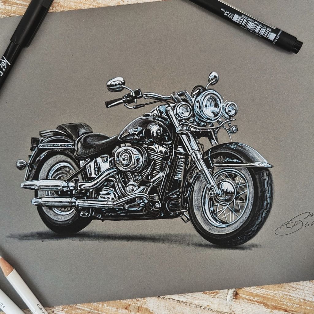 Croquis de moto noir et blanc