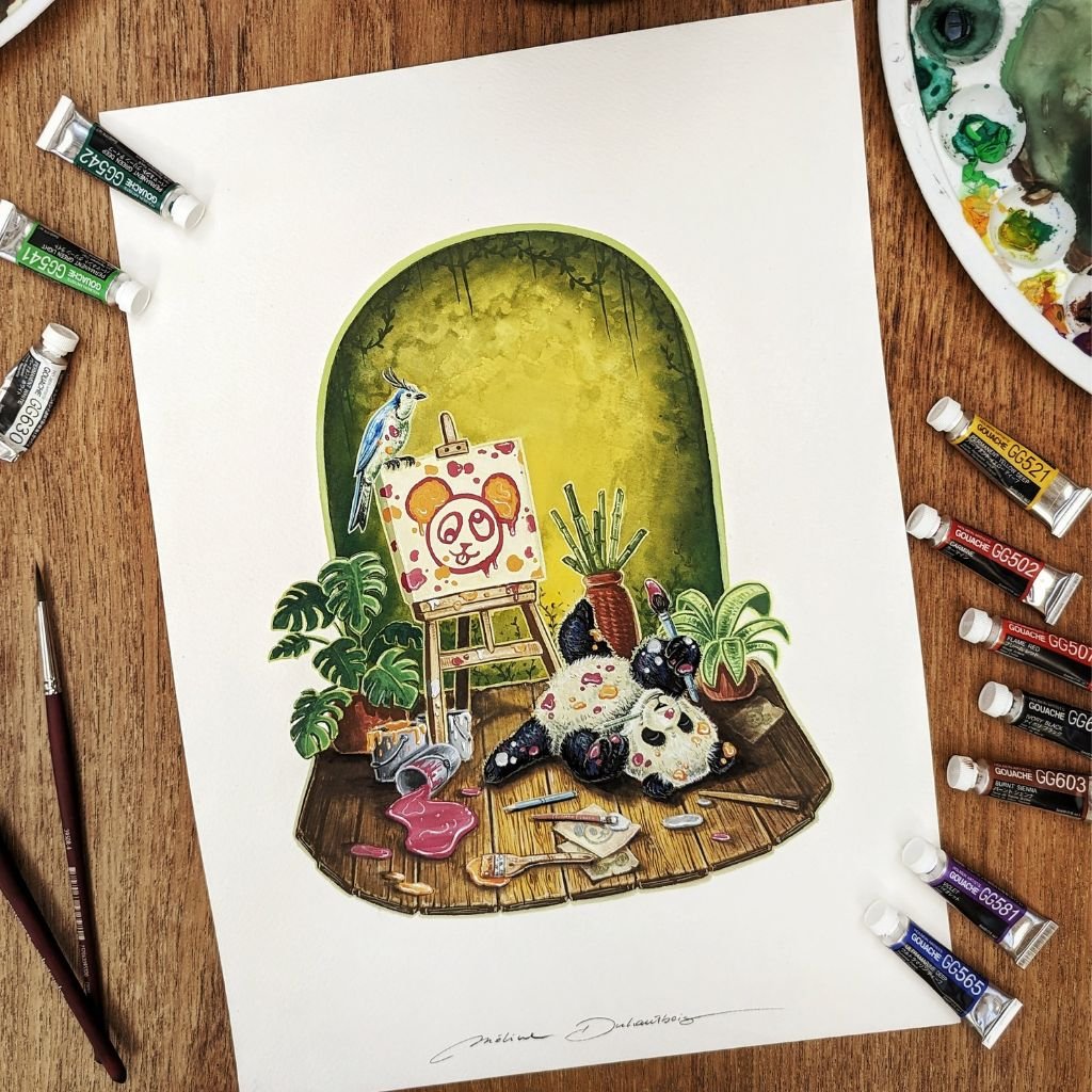 Illustration d'un petit panda qui peint